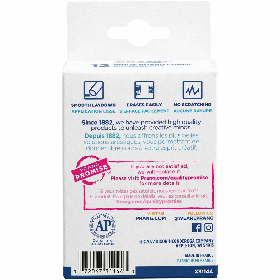 Prang Nontoxic Chalk Sticks - 3.3" Length - White - 12/Box - 2 / Bundle
