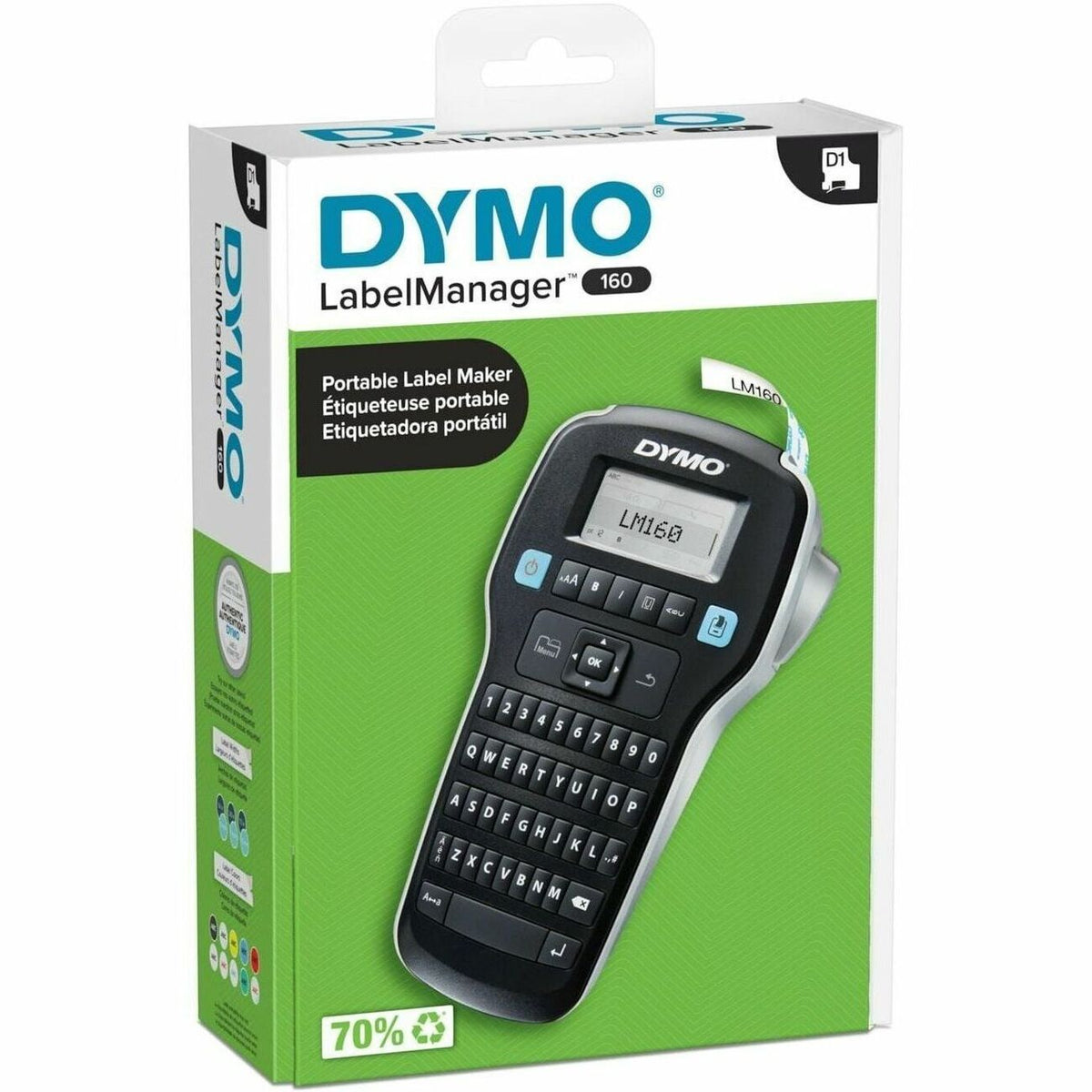 Dymo LabelManager 160 Portable Label Maker - Thermal Transfer - Label - 0.24" , 0.35" , 0.47" - Battery - Black - Handhe