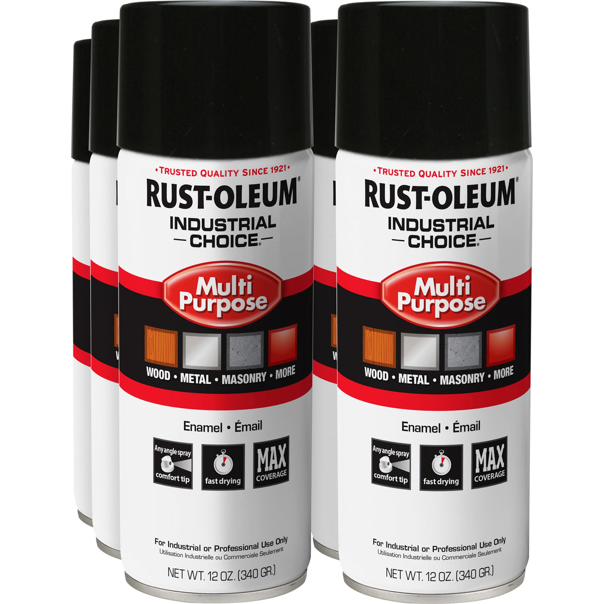 Rust-Oleum Industrial Choice Enamel Spray Paint - Liquid - Gloss Black - 12 fl oz - 6 / Carton