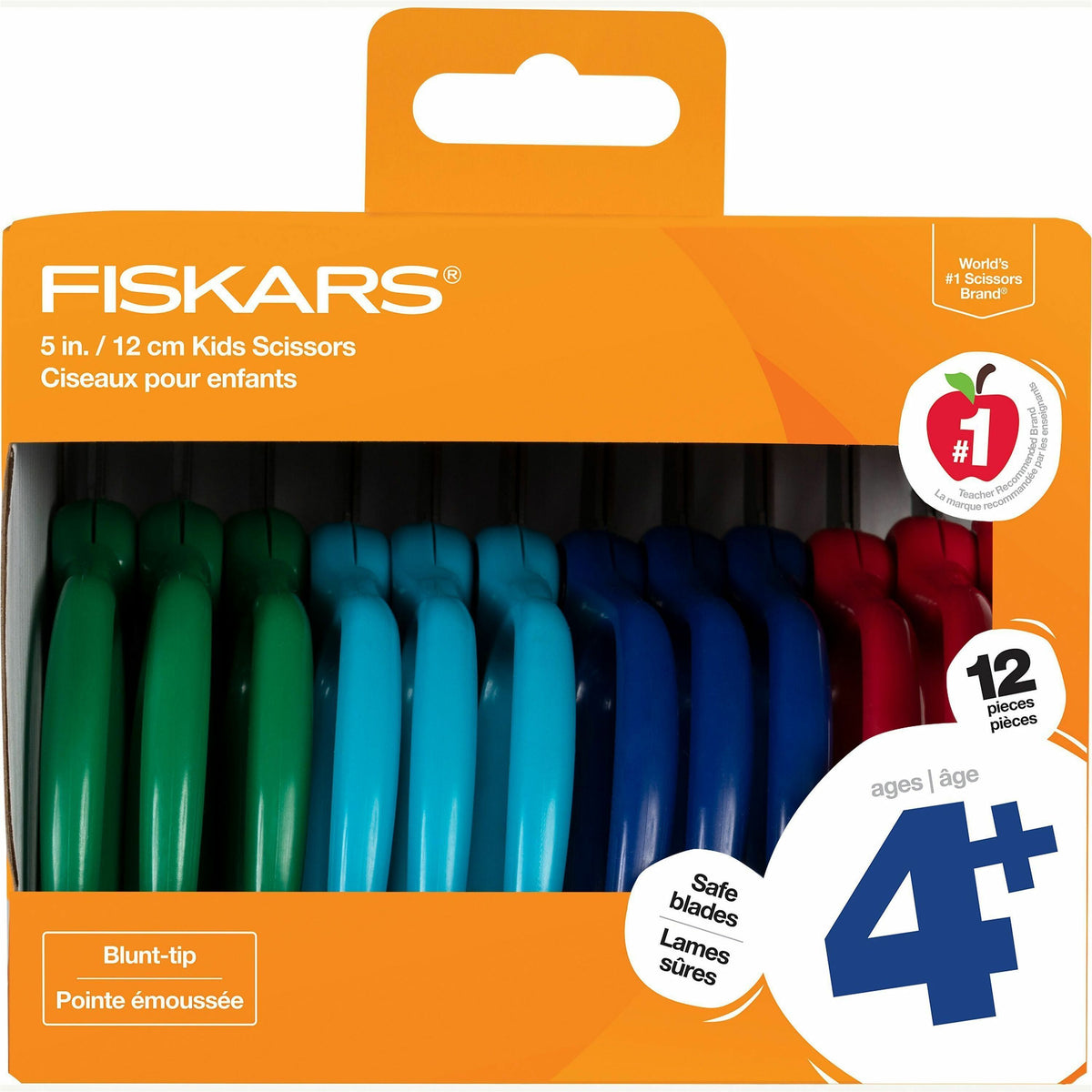 Fiskars 5" Blunt-tip Kids Scissors - 5" Blade Length Safety Edge Blade - Blunted Tip - Green, Turquoise, Blue, Red - 12