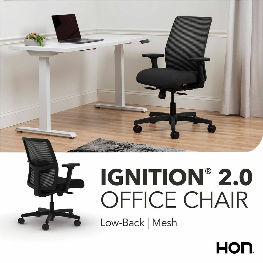 HON Ignition Seating Mid-back Task Chair - Black Seat Color - Fabric Seat Material - Mesh Back Material - Black Frame Co
