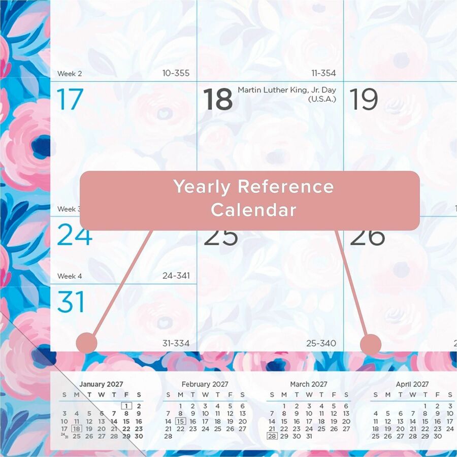 Blueline Abstract Floral Monthly Desk Pad - Monthly - 12 Month - January 2027 to December 2027 - 1 Month Single Page Lay