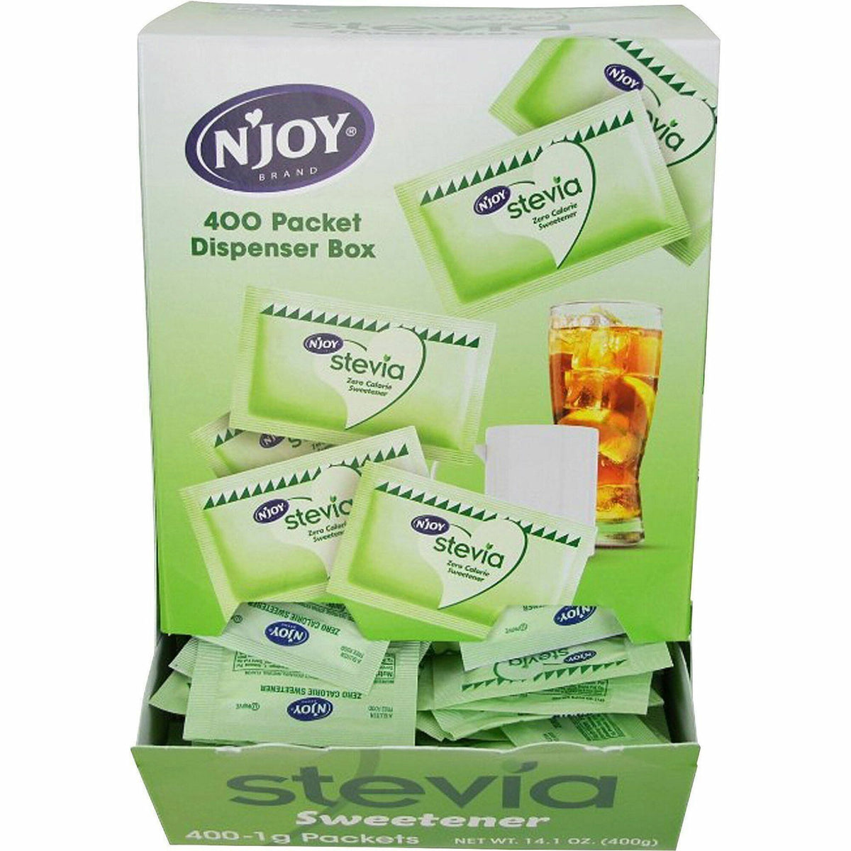 Njoy Green Stevia Sugar Substitute - 0.035 oz (1 g) - Stevia Flavor - 400 / Box