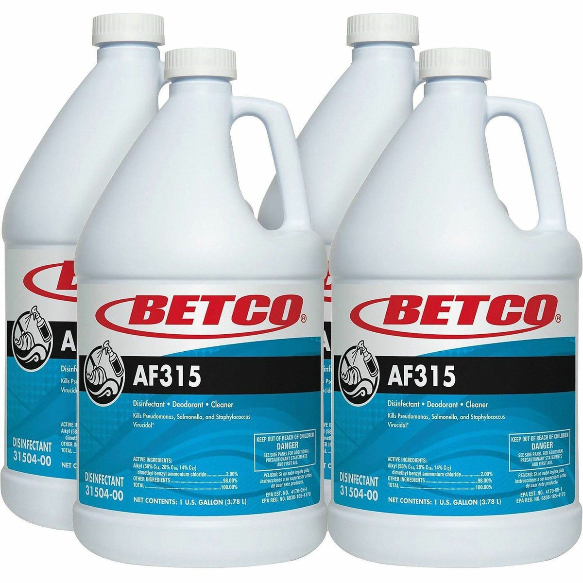 Betco AF315 Disinfectant Cleaner - Concentrate - 128 fl oz (4 quart) - 7 to 8 pH - Citrus & Cedar Scent - Deodorant, pH