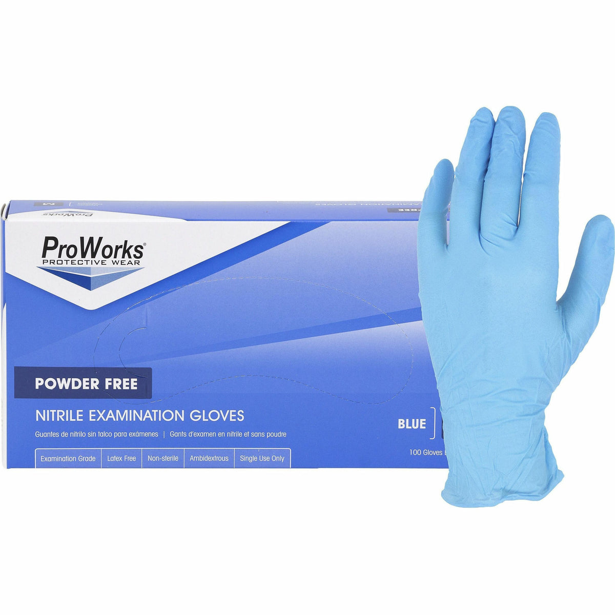 ProWorks Nitrile Powder-Free Exam Gloves - 4 mil Thickness x 9.50" Glove Length - Large Size - For Right/Left Hand - Nit