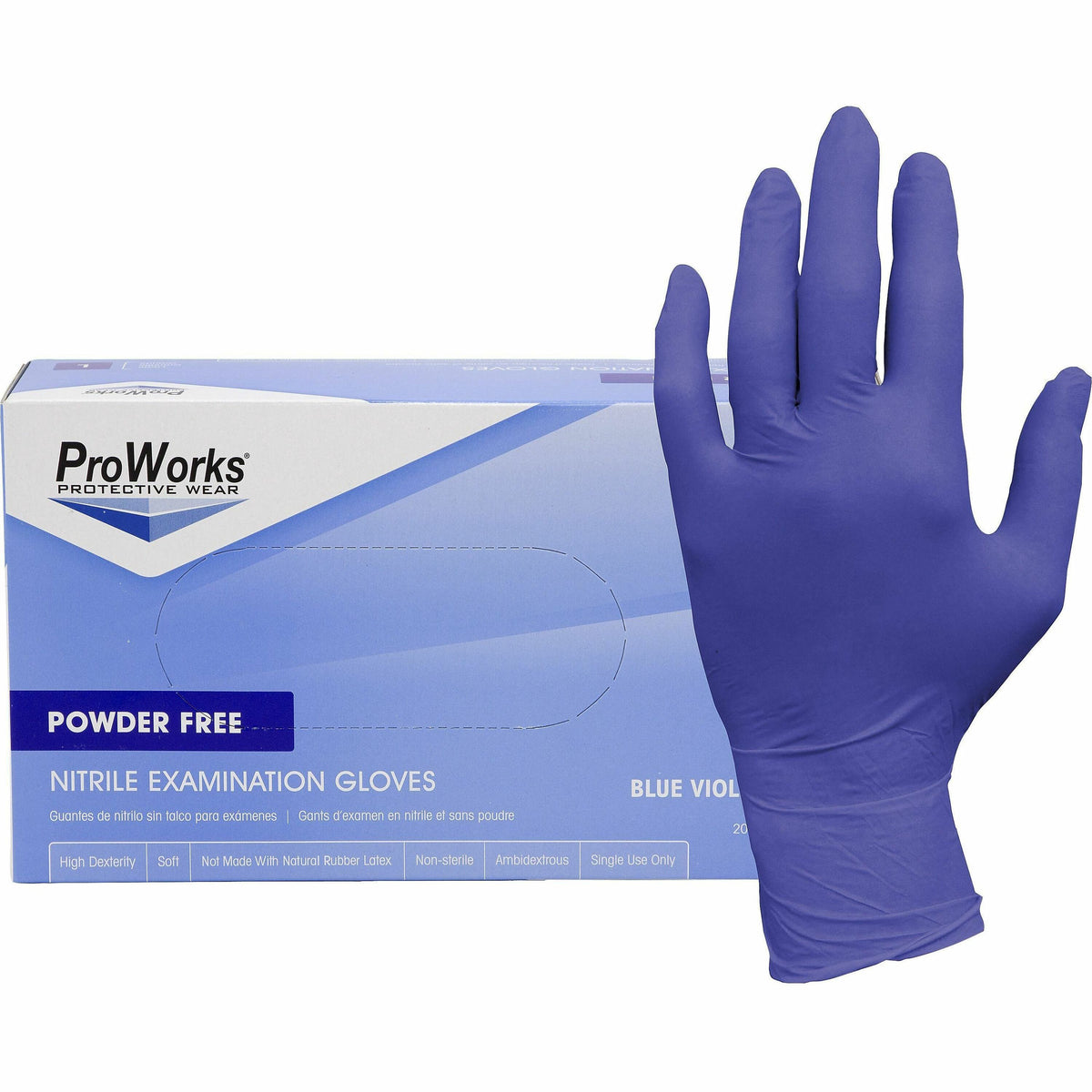 ProWorks Nitrile Powder-Free Exam Gloves - 3 mil Thickness x 9.50" Glove Length - Small Size - Nitrile - Blue Violet - 1
