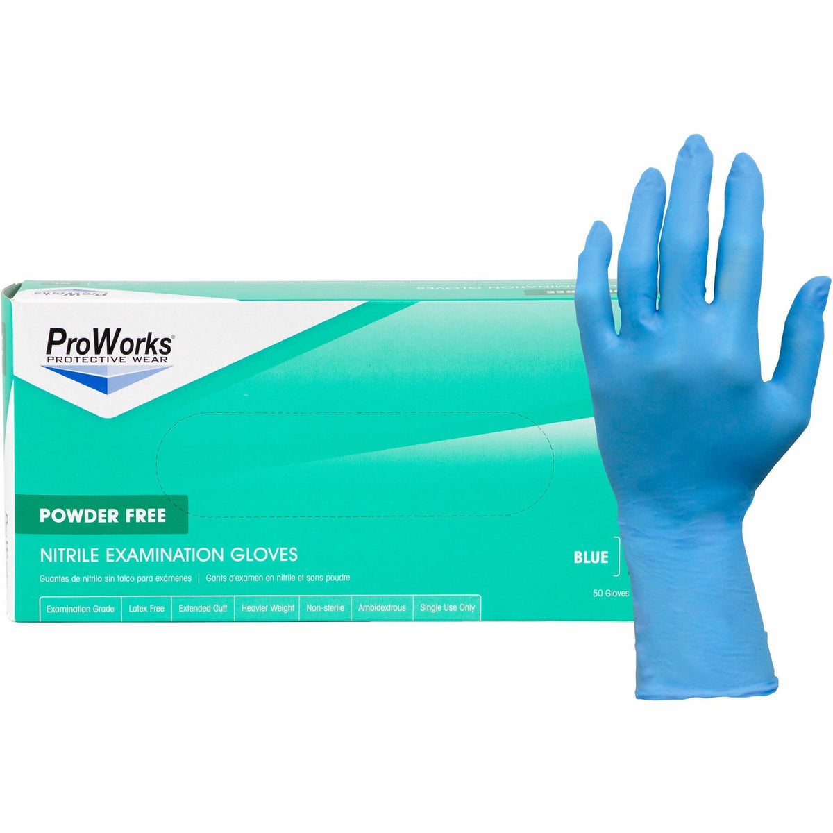 ProWorks Nitrile Powder-Free Exam Gloves - 8 mil Thickness x 12" Glove Length - Large Size - For Right/Left Hand - Nitri