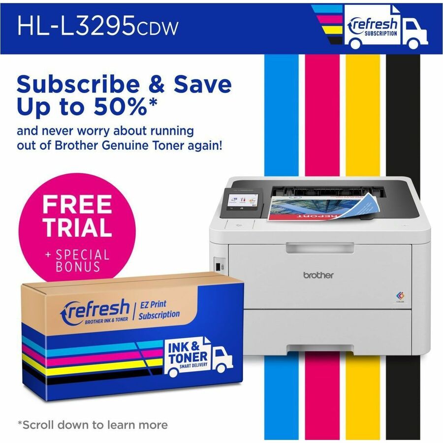 Brother HL-L3295CDW Desktop Wireless Laser Printer - Color - 31 ppm Mono / 31 ppm Color - 2400 x 600 dpi class - Automat