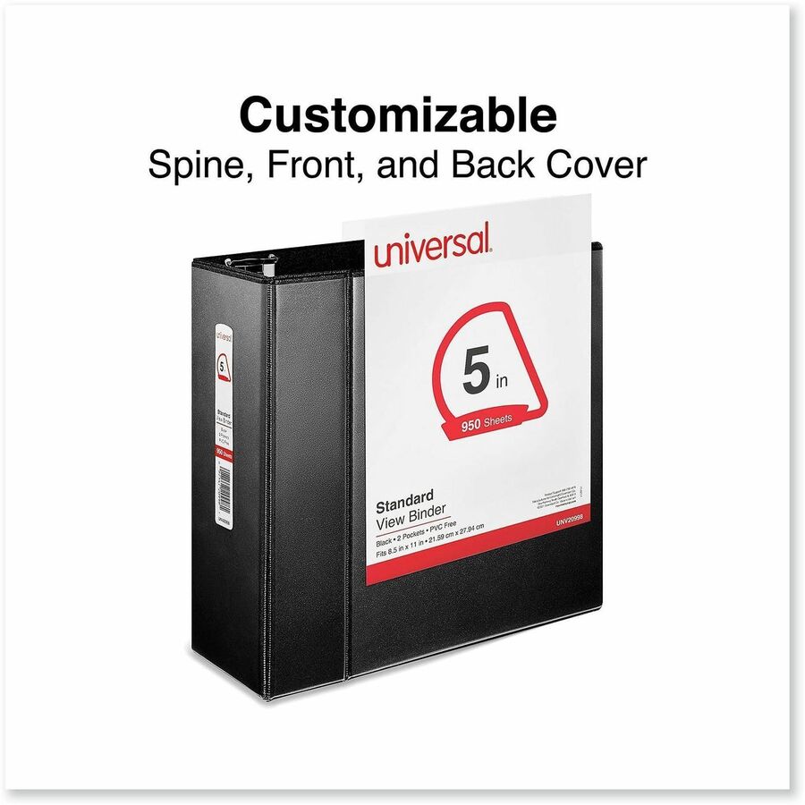 Universal Slant D-Ring View Binder, 3 Rings, 5" Capacity, 11 x 8.5, Black - 5" Binder Capacity - 950 Sheet Capacity - 3