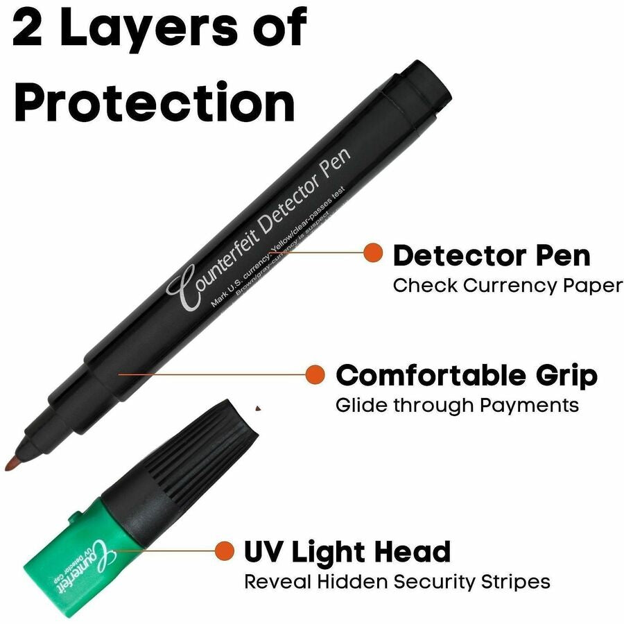Dri Mark Counterfeit Dual Detector Pen - Ultraviolet, Watermark, Ink - Black, Green - 6 / Pack