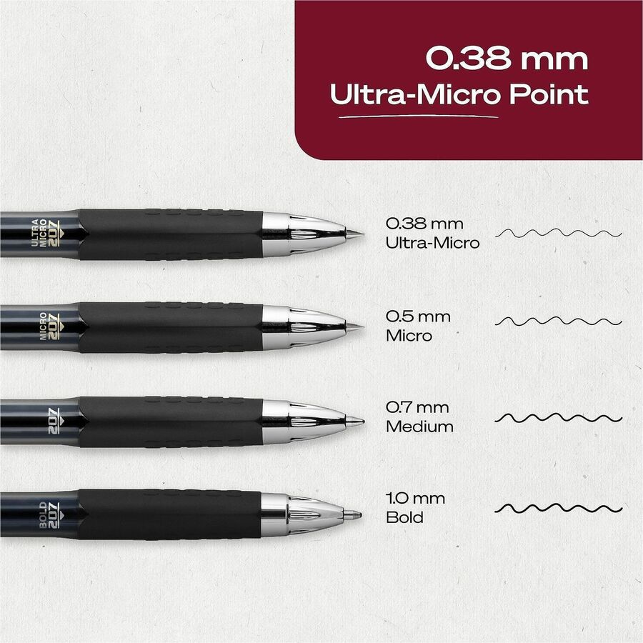 uniball™ 207 Gel Pens - 0.38 mm Ultra Micro Pen Point - Retractable - Black Ink - Pigment-based, Gel-based - Clear, Blac