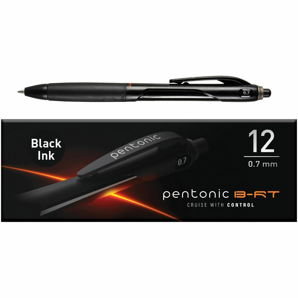 Pentonic Retractable Ballpoint Pens - 0.7 mm Fine Pen Point - Retractable - Black Ink - Nickel Silver Tip - 12 / Dozen
