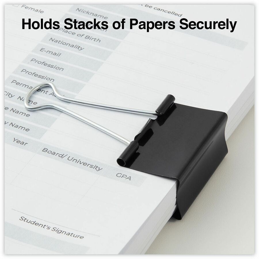 Universal Binder Clips with Storage Tub, Large, Black/Silver, 12/Pack - Large - 2" Width - 1" Size Capacity - Black, Sil