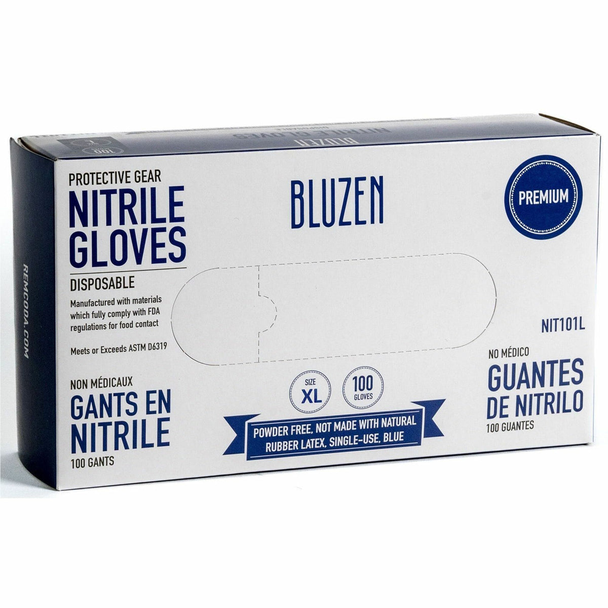 BLUZEN Disposable Nitrile Gloves - 3 mil Thickness - X-Large Size - Nitrile - Blue - Durable, Comfortable - 100/Box - 10