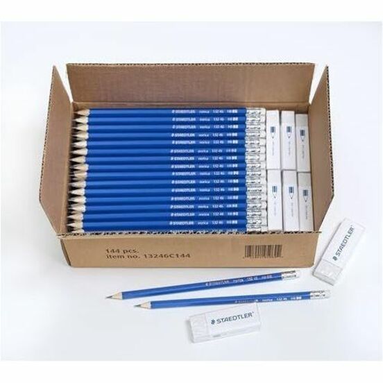 Staedtler Norica Pencils & Erasers Class Pack, 144ct - Black Lead - HB/#2 - Fine Point - Wood Barrel - 144 / Box