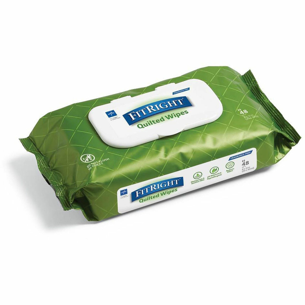 FitRight Aloe Quilted Wet Wipes Soft Pack Fragrance Free 48/Pack 12Ct - 8" Width x 12" Length - quilted textured - White