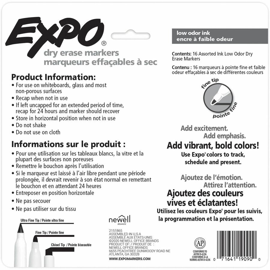 Expo Low-Odor Dry Erase Markers - Erasable - Assorted Ink/ - 16 / Pack