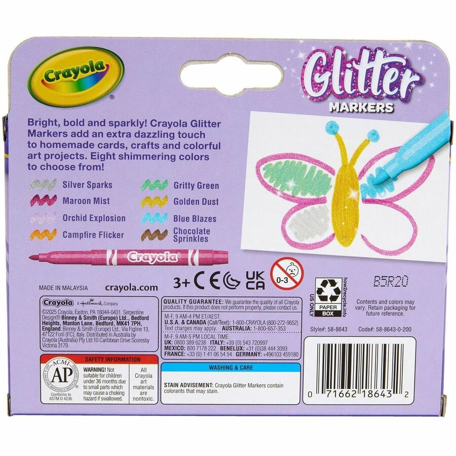 Crayola 8-Color Glitter Markers - School, Art - 8/Set - 1 Each