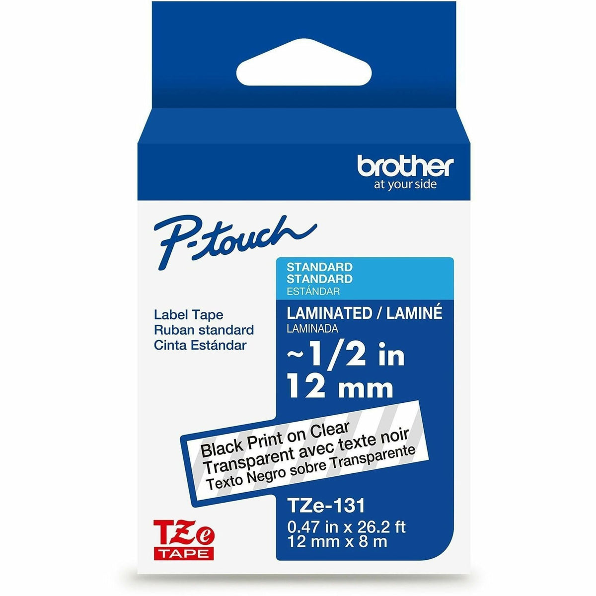 P-touch Laminated Tape for Label Marker - - DiameterTape - Thermal - Black on Clear - Water Resistant - Laminated - 26.2