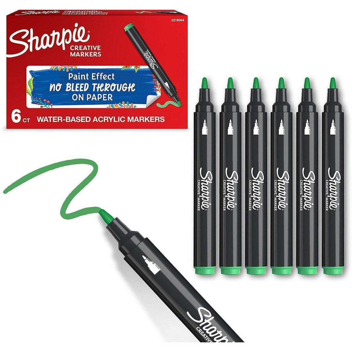 Sharpie Creative Markers - Green Ink - Water Based, Acrylic Based - 6 / Box
