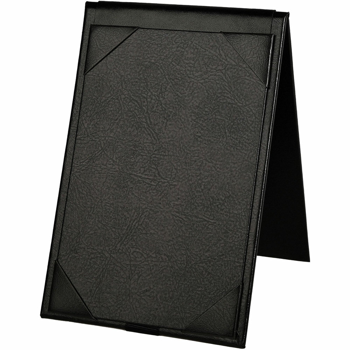 Deflecto Double-Sided A-Frame Table Tent - Support 4" x 6" Media - Leatherette, Leather - Black - Foldable, Double-sided