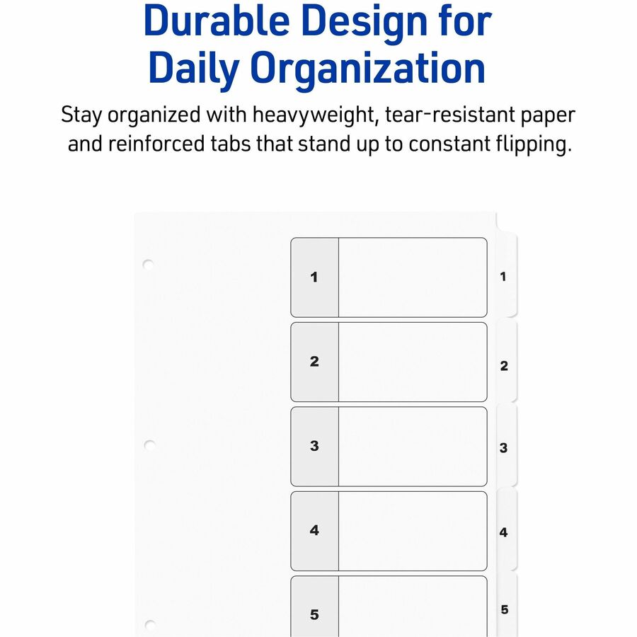 Avery Binder Dividers, 5 Tabs, Ready Index (11130) - 5 x Divider(s) - 5 Tab(s) - 1-5 - 5 Tab(s)/Set - 5 / Set