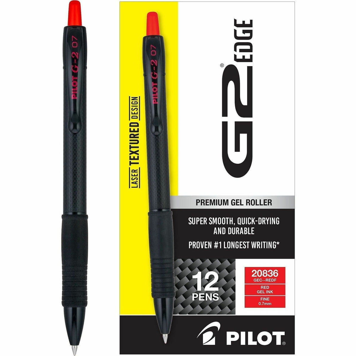 G2 Edge Gel Pen - 0.7 mm Fine Pen Point - Refillable - Retractable - Red Ink - Gel-based - Black, Red Barrel - Tungsten