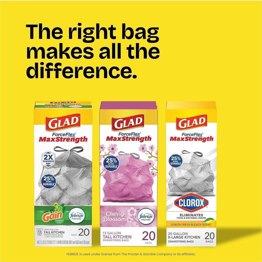 Glad Odorshield Small Drawstring Trash Bags - Cherry Blossom - Small Size - 4 gal Capacity - 18" Length x 17" Width - Dr