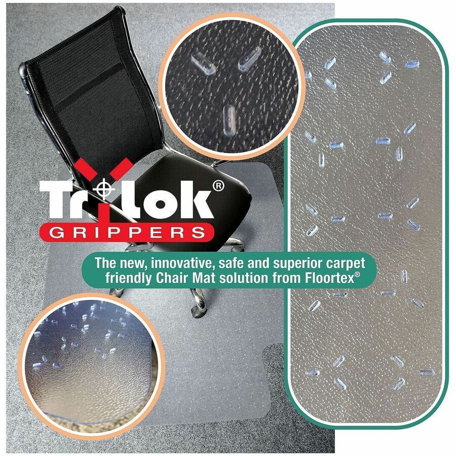 Floortex Cleartex TrYlok Chair Mat - Carpeted Floor, Chair, Indoor, Low Pile - 47" Length x 35" Width - Lipped - Clear -