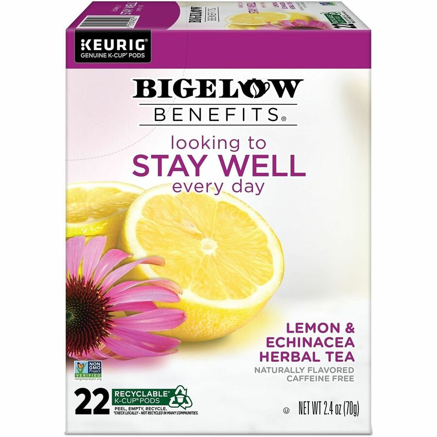Bigelow® Lemon & Echinacea Herbal Tea K-Cup - 22 K-Cup - Caffeine-free - 4 / Carton