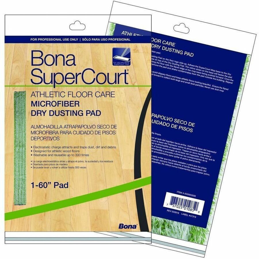 Diversey SuperCourt Microfiber Dusting Pads - 60" Width x 5" Depth - Washable, Reusable - MicroFiber - Green - 5 / Carto