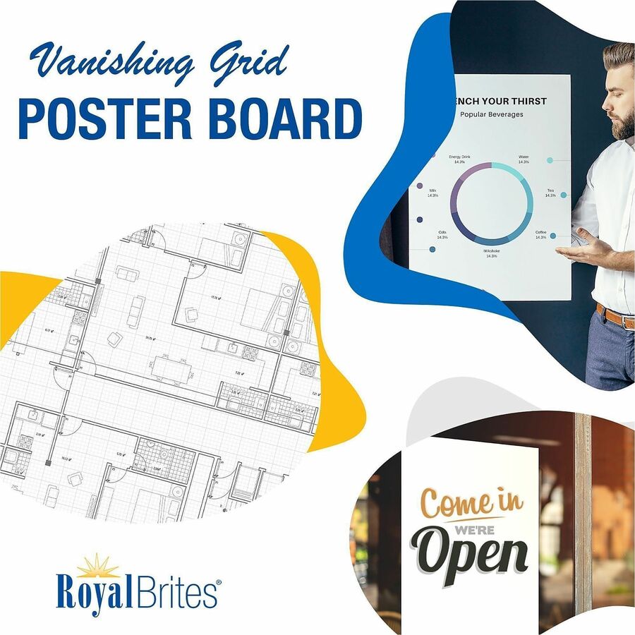 Geographics Royal Brites Gridboard Poster Board - Project, Sign, Presentation, Chart - 22" Width x 28" Depth - Grid - Wh