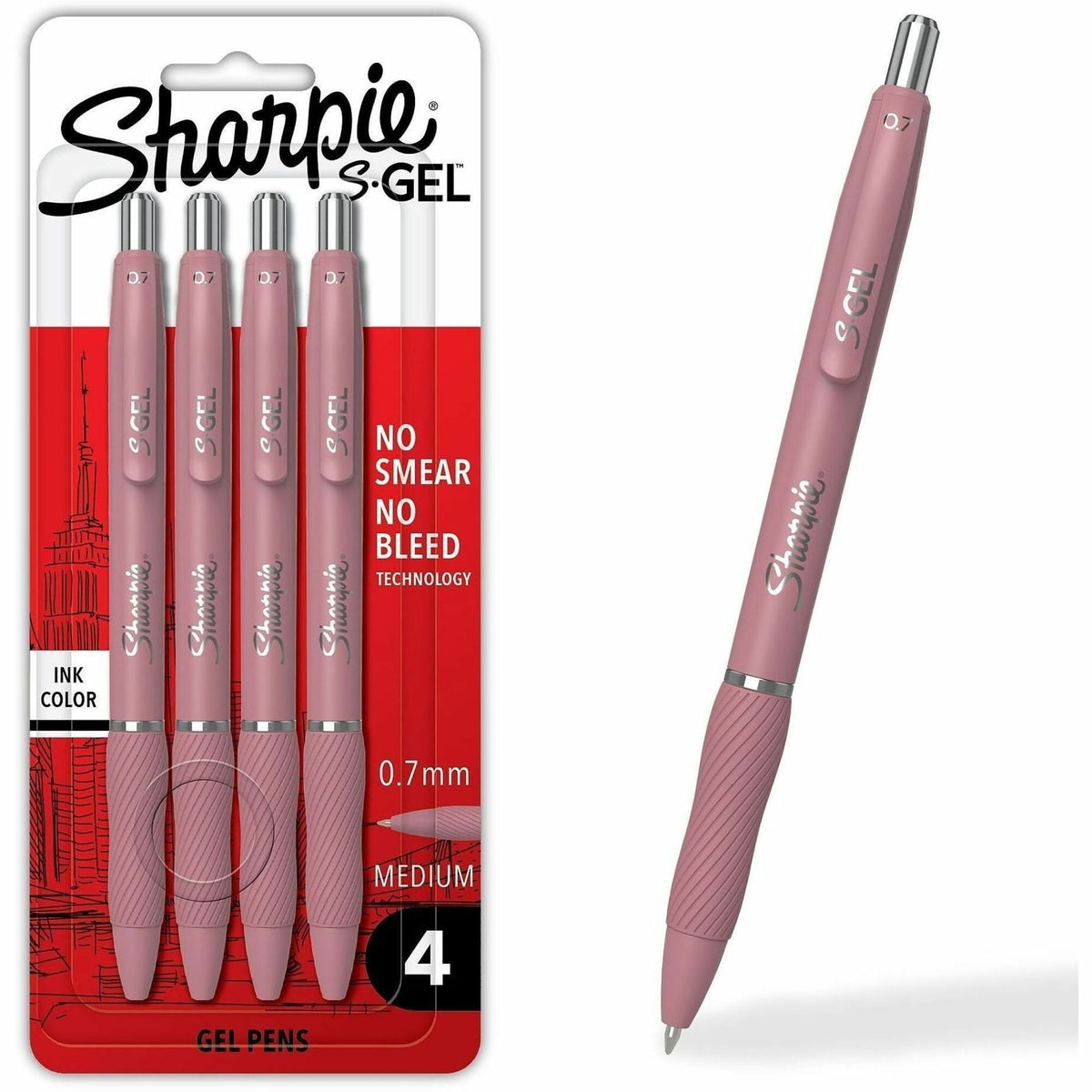 Sharpie S-Gel Gel Pen - 0.7 mm Pen Point - Retractable - Black Ink - Gel-based - Pink Dusk Barrel - Writing - 4 / Pack