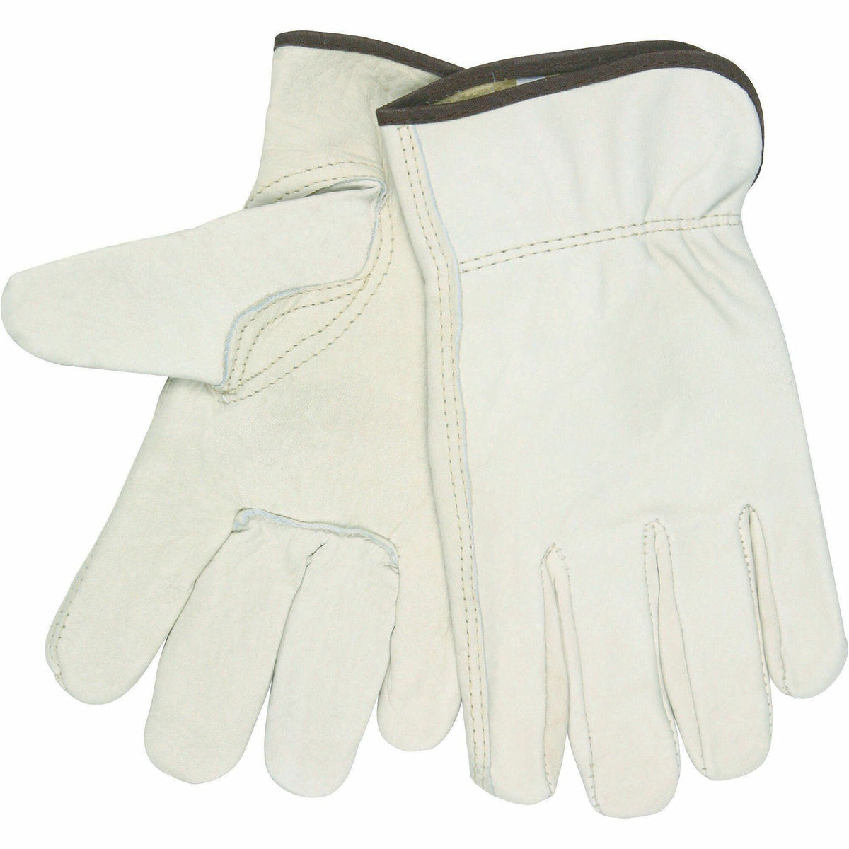 MCR Safety Leather Driver Gloves - Abrasion, Heat Protection - Large Size - Full Finger - Cowhide Leather - Beige - 12 /