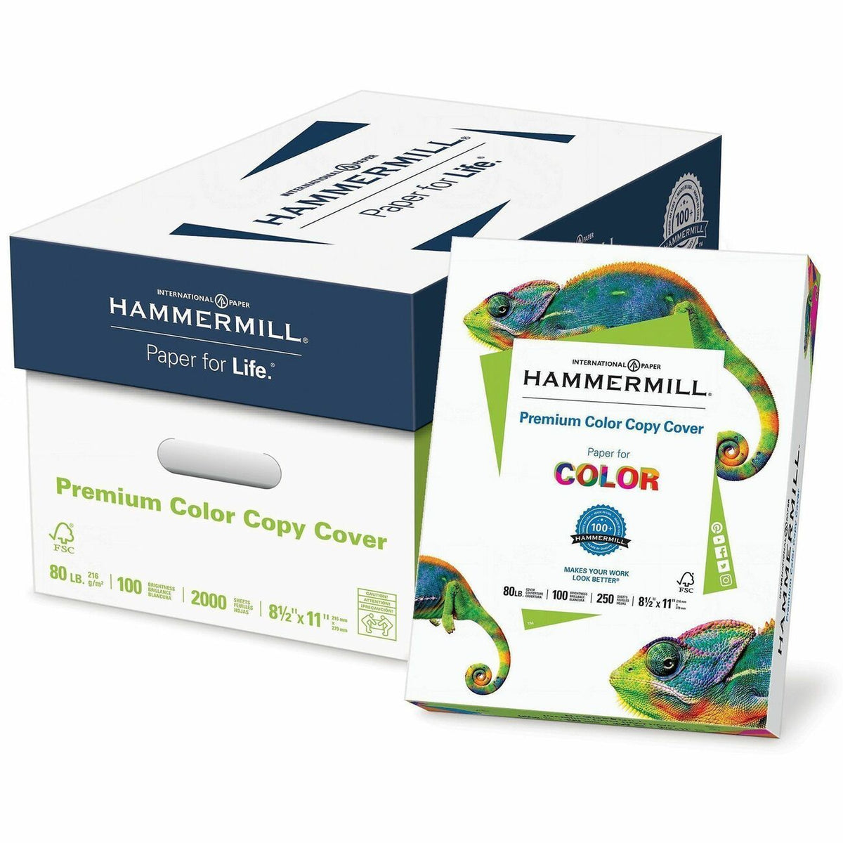 Hammermill Premuim Color Copy Cover Paper - 100 Brightness - Letter - 8 1/2" x 11" - 80 lb Basis Weight - Ultra Smooth -