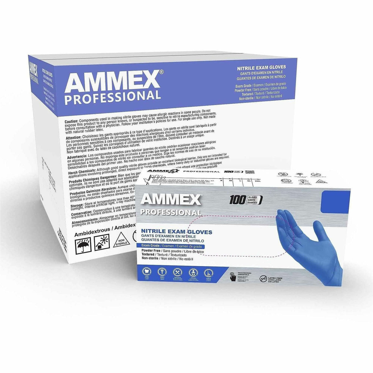 Ammex Nitrile Powder-Free Exam Gloves - 3 mil Thickness x 12.36" Glove Length - Body Fluid, Pathogen Protection - Extra