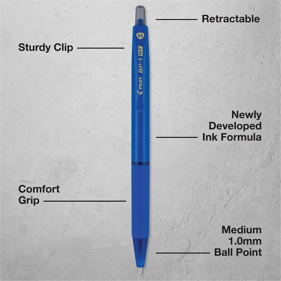 Pilot BP-1 RT Ballpoint Pens - 1.0 mm Pen Point - Retractable - Blue Ink - Oil Based - Stainless Steel Tip - Writing, Sc