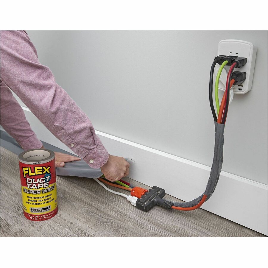 FLEX SEAL Super Wide Duct Tape - 20 ft Length x 7.50" Width - Gray - Rubber Adhesive - Water Resistant, Weather Resistan