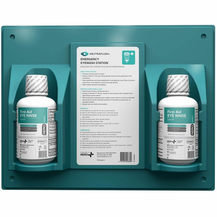 Aero NeutraFlush Eyewash Station Wall Unit - 16 fl oz - 13.5" x 4" - Green - Portable, Sterile - 1 Each