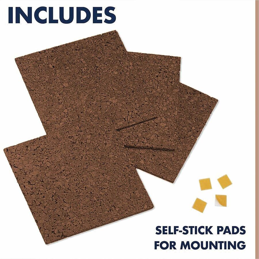Quartet Frameless Modular Cork Tiles - 12" Board Height x 12" Board Width x 0.37" Board Depth - Dark Brown Natural Cork