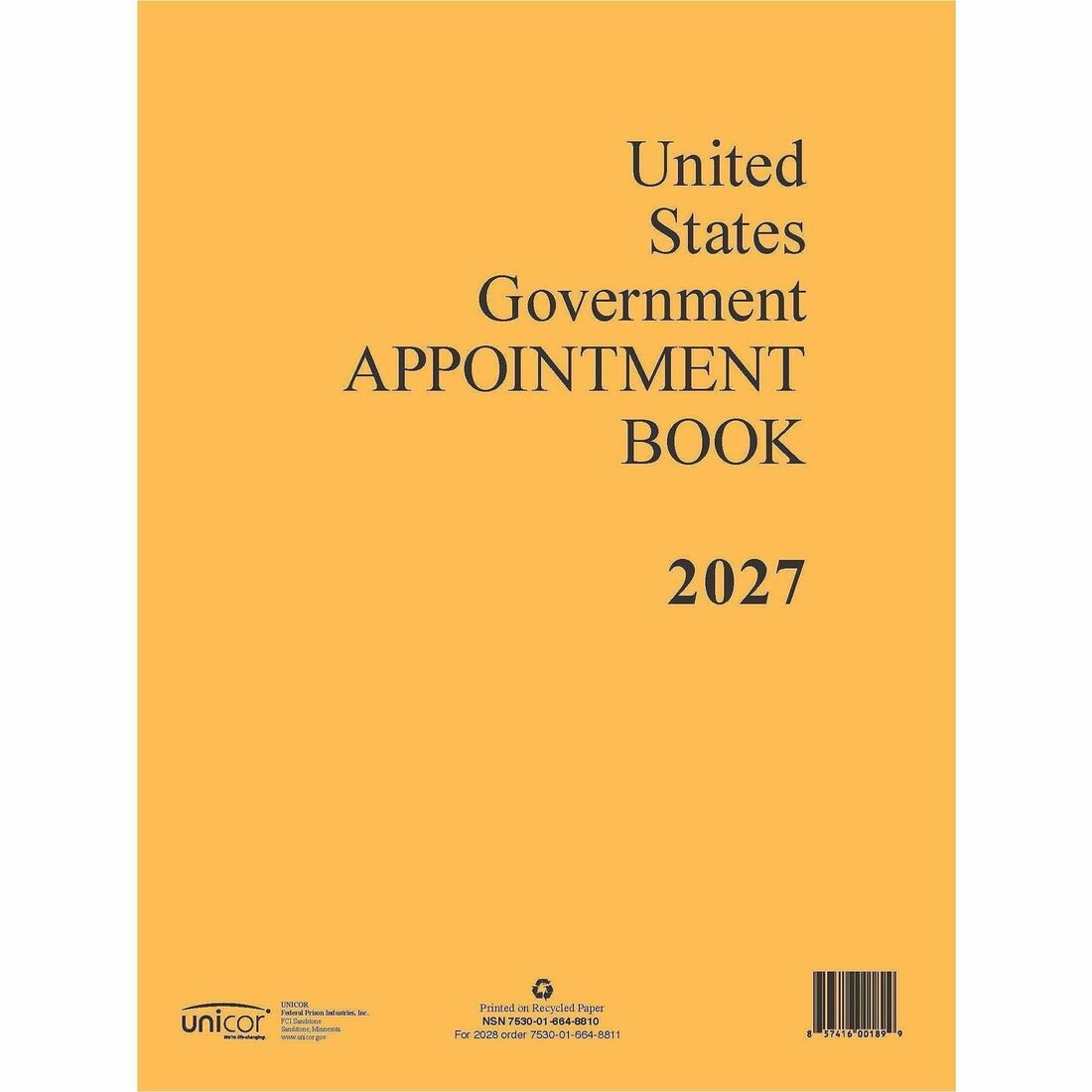 Unicor Weekly Appointment Book - Weekly - 12 Month - January 2027 to December 2027 - 7:00 AM to 7:45 PM - Monday - Sunda