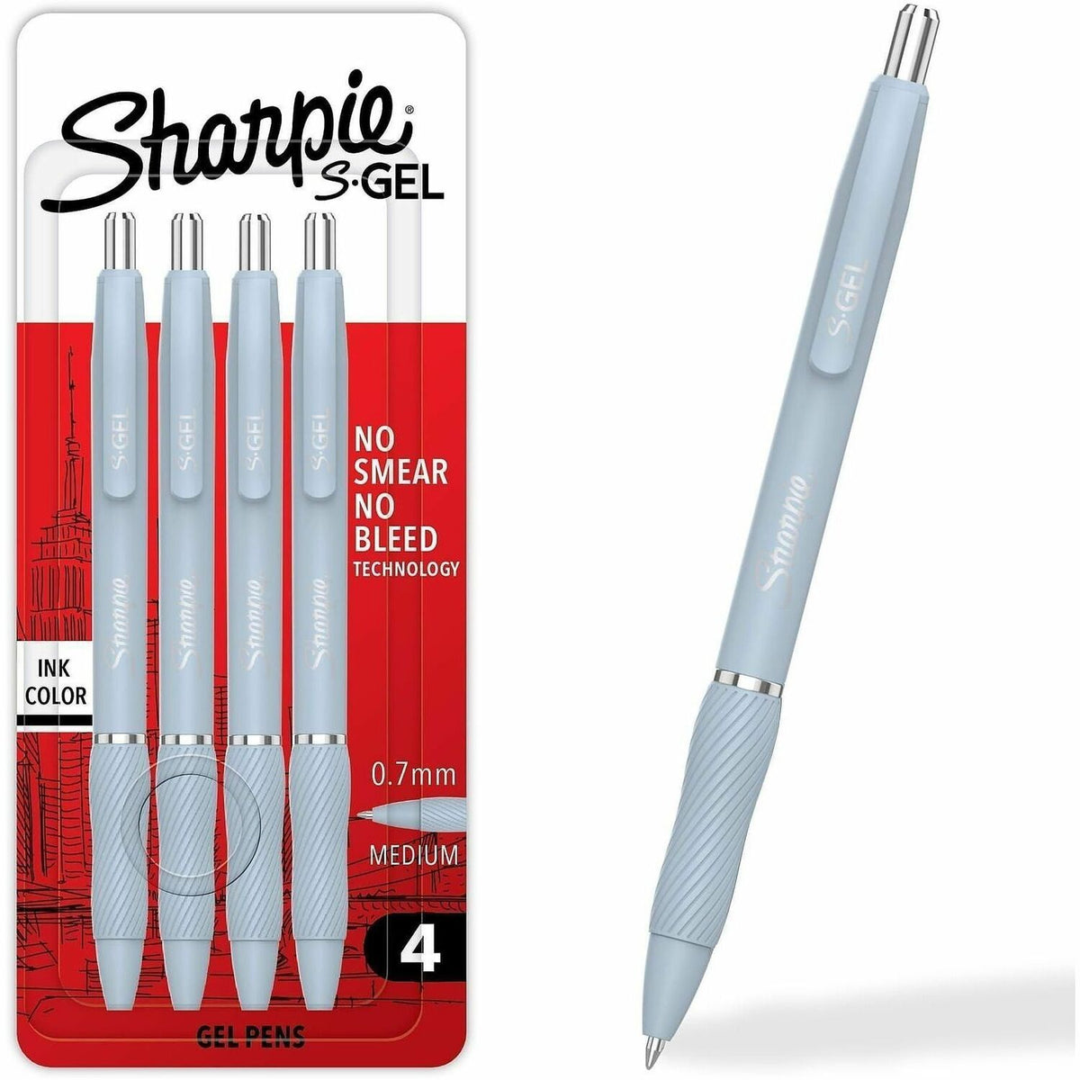 Sharpie S-Gel Pens - 0.7 mm Medium, Bold Pen Point - Black Ink - Sky Blue Barrel - Writing