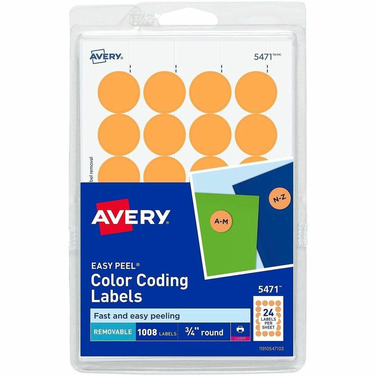Avery® Color-Coding Labels - 3/4" Diameter - Removable Adhesive - Round - Laser - Orange - 24 / Sheet - 1008 / Pack