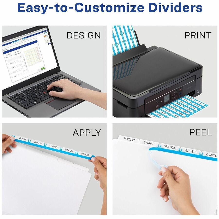 Avery® Print & Apply Label Unpunched Dividers - Index Maker Easy Apply Label Strip - 25 x Divider(s) - 5 Blank Tab(s) -
