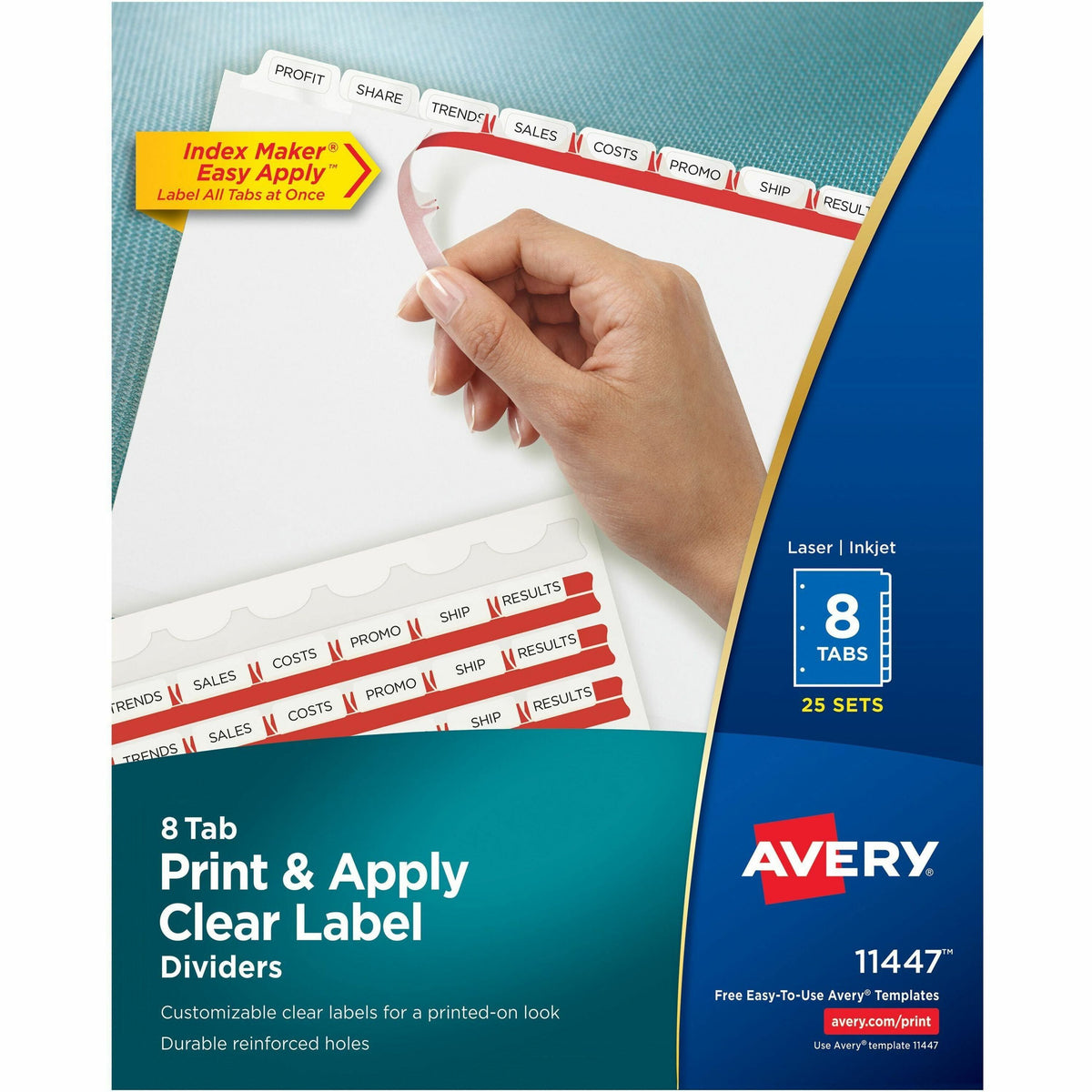 Avery® Print & Apply Clear Label Dividers - Index Maker Easy Apply Label Strip - 200 x Divider(s) - 8 Blank Tab(s) - 8 T