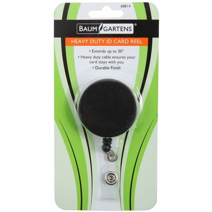 SICURIX Heavy-Duty ID Card Reel with Belt Clip - Plastic - Black - Retractable Cord - 1 Each