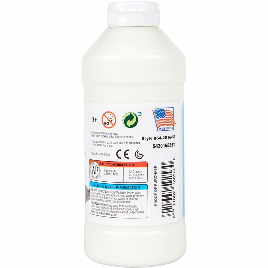 Crayola Washable Paint - 1 Color(s) - White - 16 oz - Washable - 1 Each