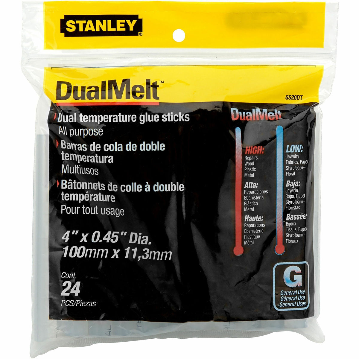 Stanley Dual Temperature Glue Sticks - Clear - 24 / Pack