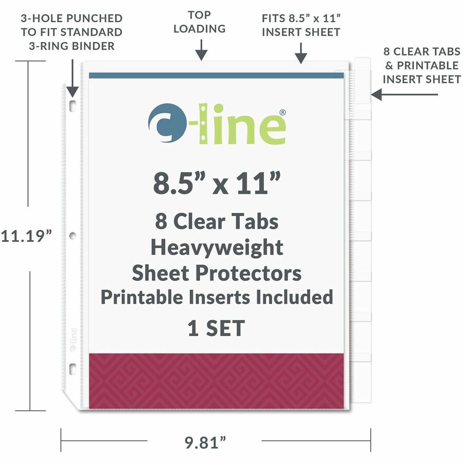 C-Line Top-Loading Sheet Protectors - For Letter 8 1/2" x 11" Sheet - Clear - Polypropylene - 1 Set