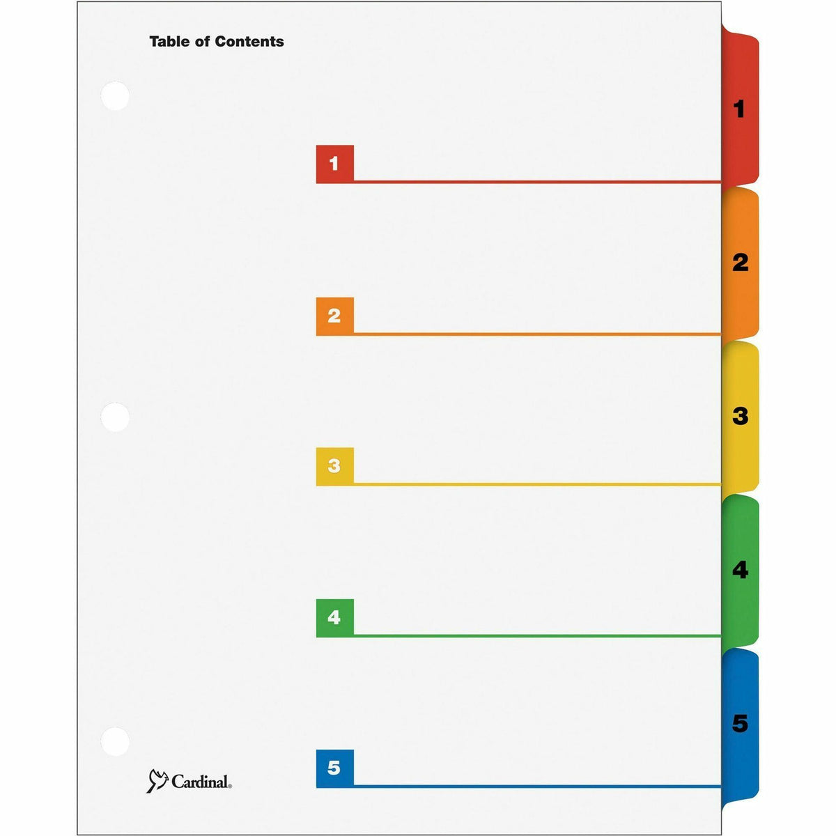 Cardinal® OneStep Index System - 5 x Divider(s) - Printed Tab(s) - Digit - 1-5 - 5 Tab(s)/Set - 9" Divider Width x 11" D